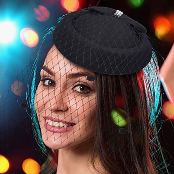 Fascinators Hat with gloves black Kentucky derby Tea Party Headband Cocktail - Picture 5 of 12